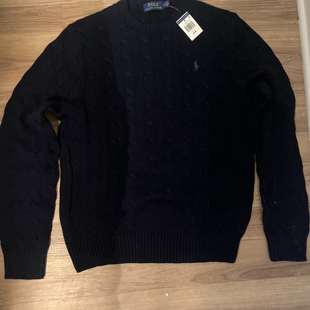 Men’s Medium Polo Cable-knit Sweater in Navy - Picture 3 of 3